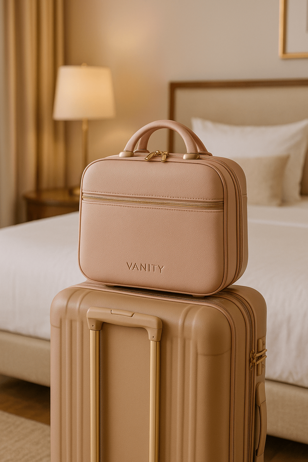 Vanity case rose femme sur valise