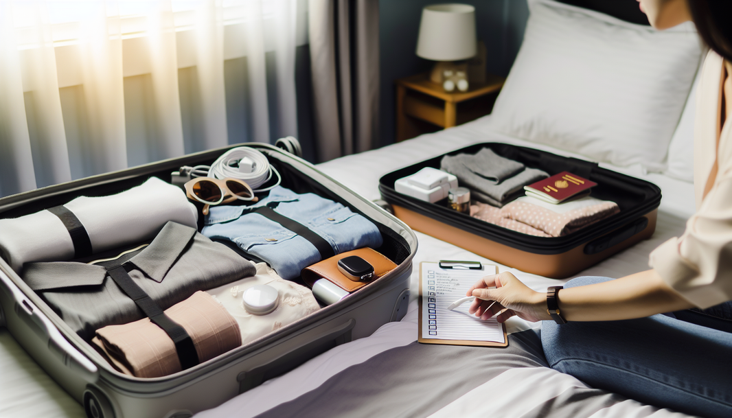 Valise ouverte avec vanity et essentiels de voyage — My Vanity